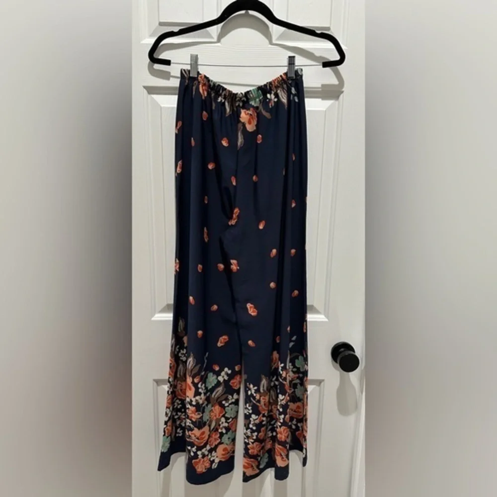 Emma Rose Navy Floral Wide-Leg Pants – Size Medium